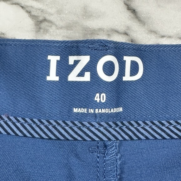 IZOD Men's Stretch Shorts Sz 40 Relaxed Fit Flat Front Saltwater Chino Blue NEW - Picture 4 of 13